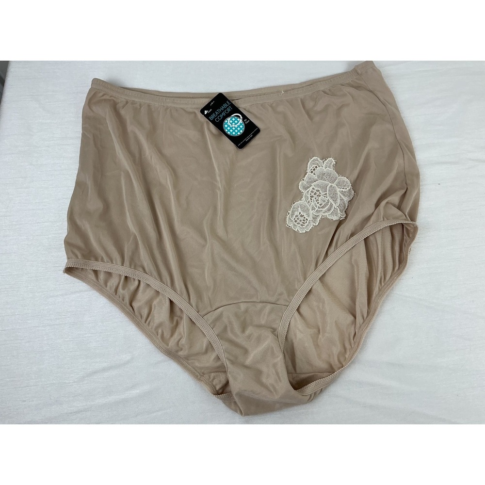 Vanity Fair Brief Panties Size 8 XL Beige Underwear Applique Sissy Granny NWT